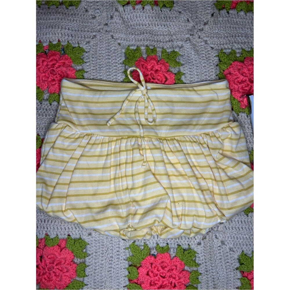 Striped Yellow Bubble Skort with Drawstring Waist